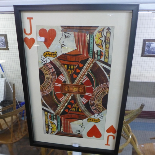 1354 - A framed and glazed Jack playing card collage print, 90 x 60cms (MP17447)   #