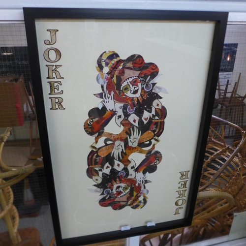 1355 - A framed and glazed Joker playing card collage print, 90 x 60cms (MP13747)   #