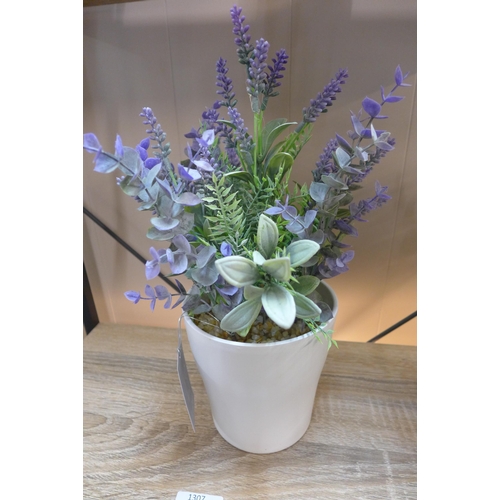 1382 - A lavender and eucalyptus display in a white pot, H 35cms (54345506)   #