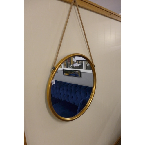 1471 - A large round gold mirror on a hanging rope, 58cm (JRG1114)   #