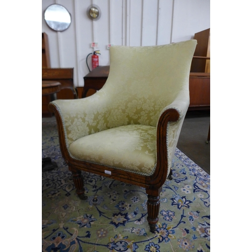 1 - A Regency simulated rosewood and fabric upholstered library armchair