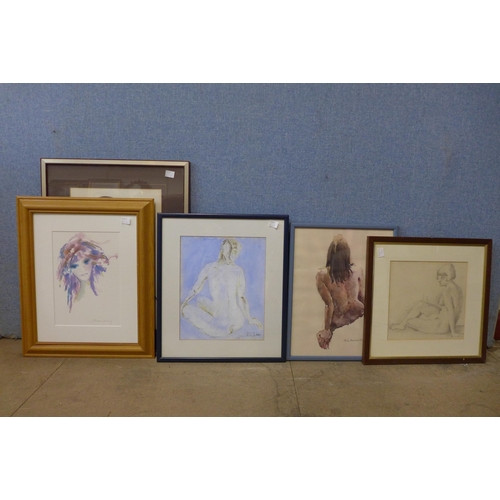 339 - Six assorted female studies, watercolours and a pair of pastel portraits