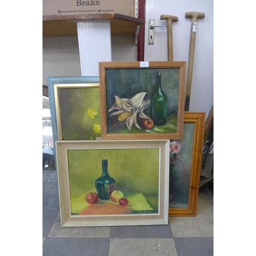 341a - S. Barton, still life, oil on canvas and three other still life oils, all framed