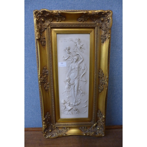 344 - A French style reconstituted marble plaque, in gilt frame