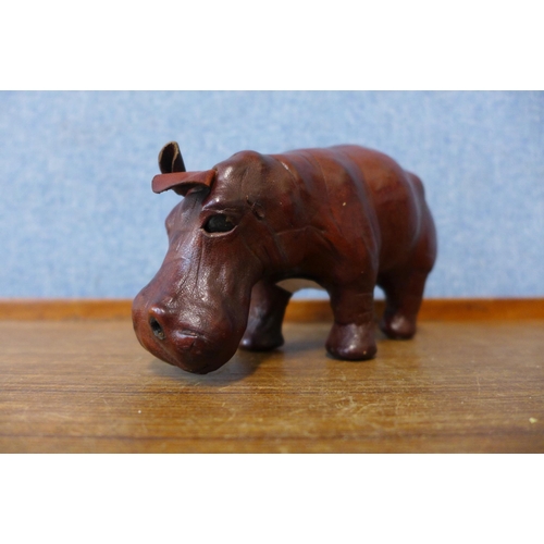 386 - A small leather hippopotamus