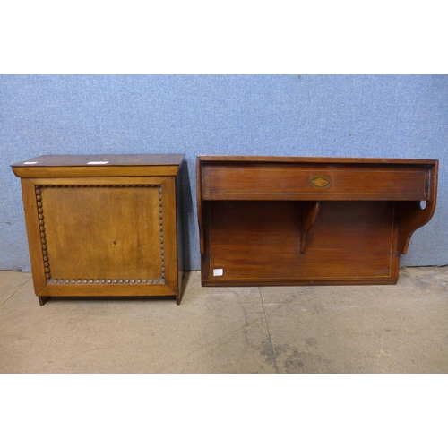 389 - An Edward VII inlaid mahogany letter rack and a beech letter rack