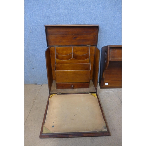 389 - An Edward VII inlaid mahogany letter rack and a beech letter rack