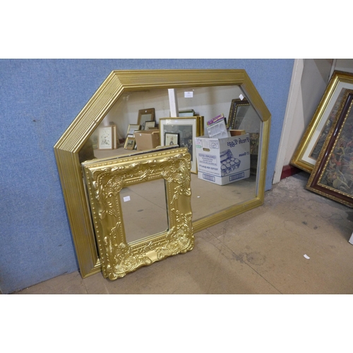 392 - A gilt framed overmantel mirror and another