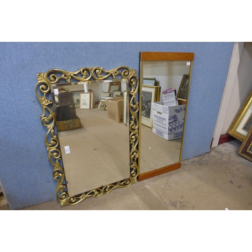 393 - A teak framed mirror and a gilt framed mirror