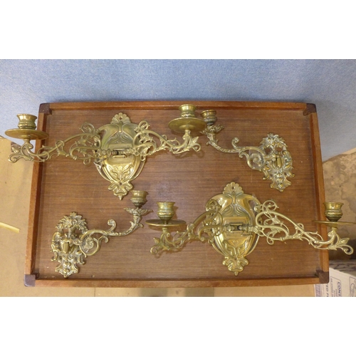 395 - Two pairs of French brass wall sconces