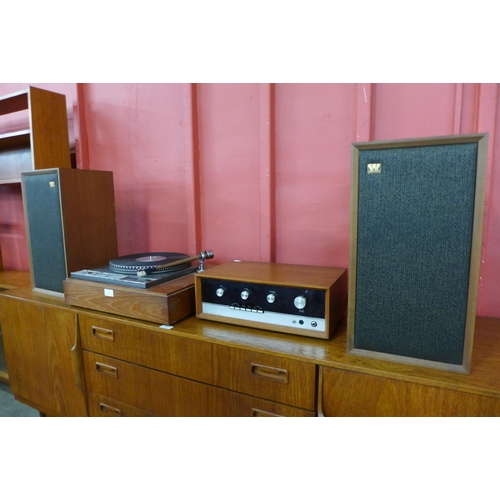 47 - A Garrard 401 turntable, a pair of Wharfedale speakers and a J.E. Sugden Class A stereo amplifier, s... 