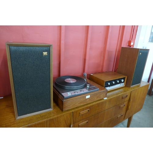 47 - A Garrard 401 turntable, a pair of Wharfedale speakers and a J.E. Sugden Class A stereo amplifier, s... 