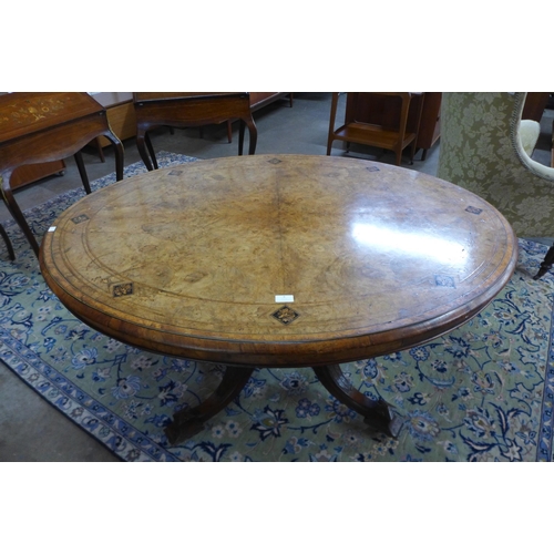 6 - A Victorian figured walnut and Tunbridge ware inlaid oval centre table