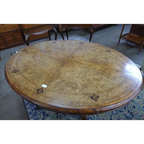 6 - A Victorian figured walnut and Tunbridge ware inlaid oval centre table