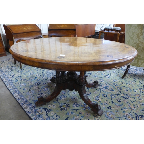 6 - A Victorian figured walnut and Tunbridge ware inlaid oval centre table