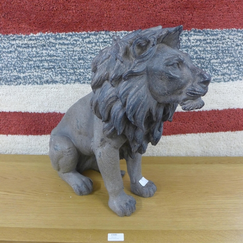 1404 - A large bronze effect sitting lion figure H52cms (CRT6649)         #