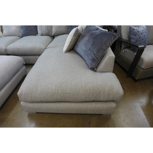 1301 - A designer grey upholstered corner sofa/chaise with contrasting footstool