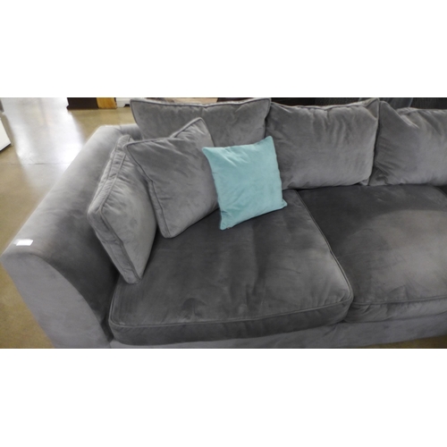 1304 - A designer steel grey upholstered corner sofa/chaise (loose underliner)