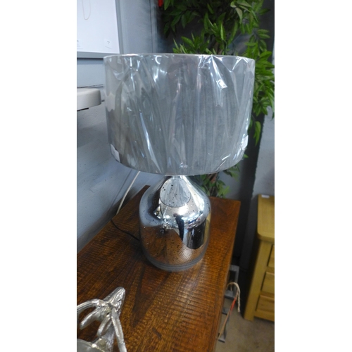 1373 - A silver glass dual light lamp with grey velvet shade, H50cms (30717C37) #