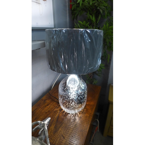 1374 - A silver glass dual light lamp with grey velvet shade, H50cms (30717C37)   #