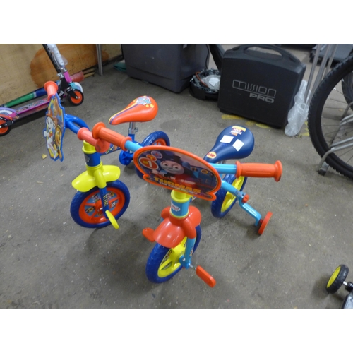 2066 - Two 2-in-1 pedal bikes with stabilizers; Thomas and Friends and Paw Patrol, RRP £59 each