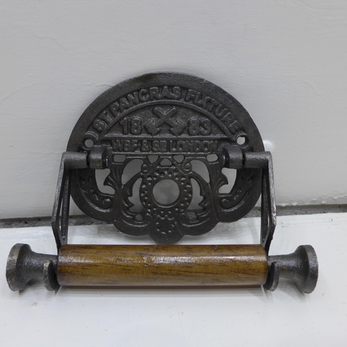 2100 - 2 x St. Pancras Station Victorian style cast metal and wood high quality WC toilet roll holders * Th... 