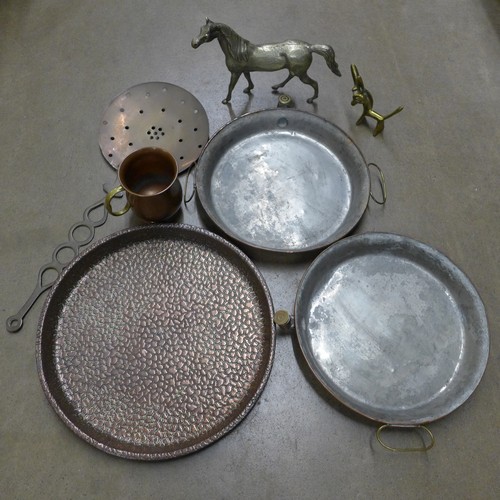 1229 - Metalwares including a brass model of a horse, a tray and a tankard, etc.  **PLEASE NOTE THIS LOT IS... 