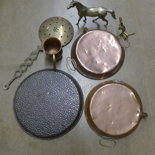 1229 - Metalwares including a brass model of a horse, a tray and a tankard, etc.  **PLEASE NOTE THIS LOT IS... 