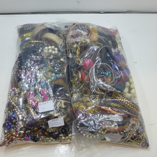 2127 - 2 Bags of costume jewellery