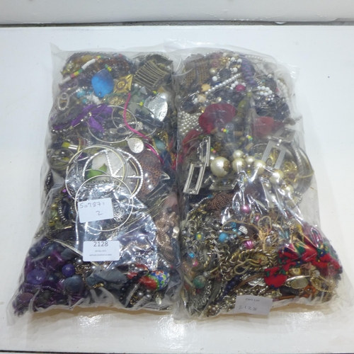 2128 - 2 Bags of costume jewellery