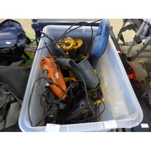 2478 - Plastic tub of various hand tools inc. drills, reciprocating saws, etc. - a/f