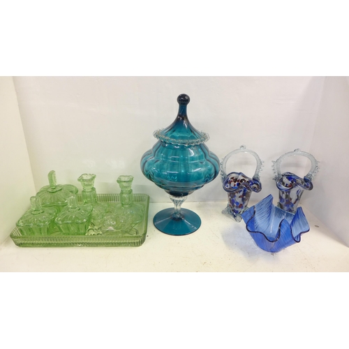 1175 - Coloured glass including Murano, a dressing table set, etc.  **PLEASE NOTE THIS LOT IS NOT ELIGIBLE ... 