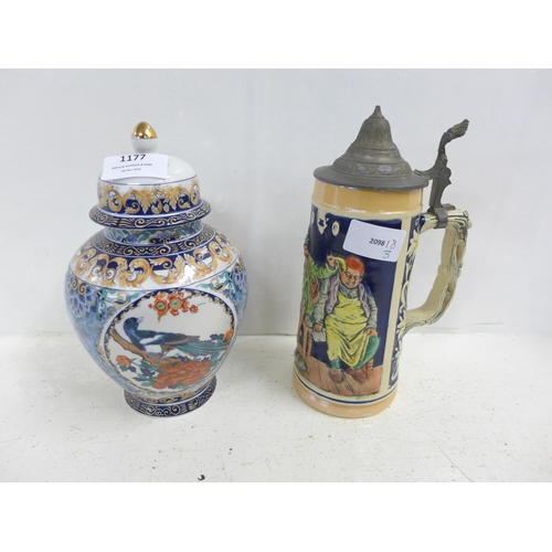 1177 - A German stein and a Japanese lidded vase  **PLEASE NOTE THIS LOT IS NOT ELIGIBLE FOR POSTING AND PA... 