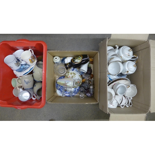 1195 - Three boxes of assorted china including two tea sets (one Japanese), a lustre vase with an iris desi... 