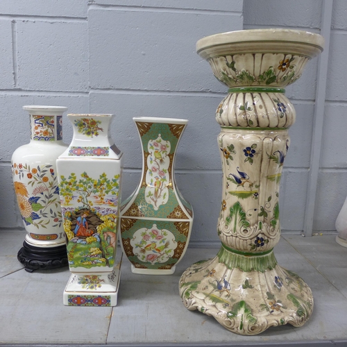 1201 - Three large vases and a jardiniere stand  **PLEASE NOTE THIS LOT IS NOT ELIGIBLE FOR POSTING AND PAC... 