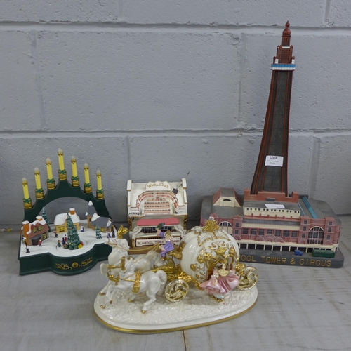 1203 - A model of The Blackpool Tower, the Tower Ballroom Wurlitzer, a Cinderella Coach and a musical Chris... 