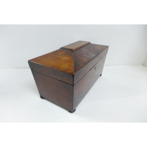 608 - A 19th Century mahogany veneered tea caddy, a/f