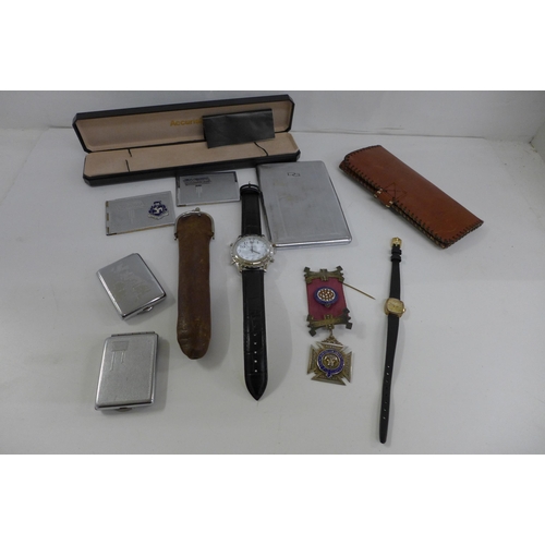 649 - A lady's 9ct gold Accurist wristwatch, a silver RAOB medal, a seebackroscope, a quartz talking watch... 