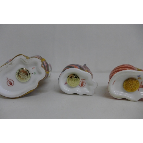 654 - Three Royal Crown Derby Cat Paperweights -  Sitting Ginger Kitten, limited edition specially commiss... 