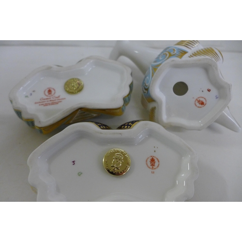 658 - Three Royal Crown Derby Paperweights - Cromer Crab, with gold stopper. Limited availability until 20... 