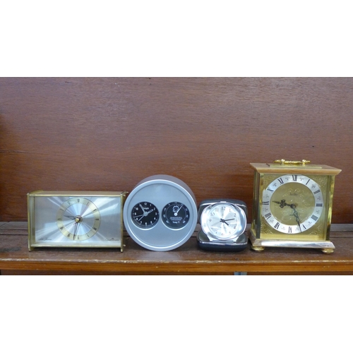 684 - Four clocks, comprising two mantel clocks, a quartz clock and one other