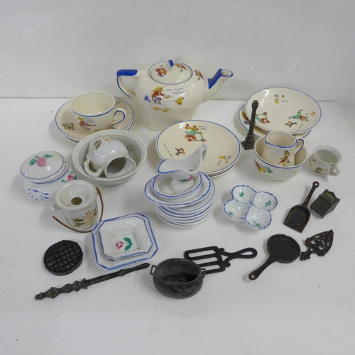 712 - Children's tea sets and doll's house metal pots and pans