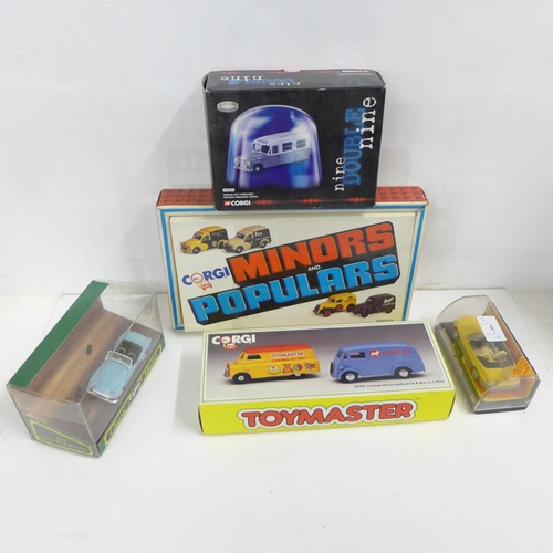 715 - Five model vehicles, Corgi Toymasters, Corgi Minors and Polulars, Corgi 'nine Double nine' and two o... 