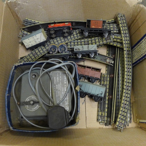 748 - Tin-plate Hornby Dublo model rail, track and power control