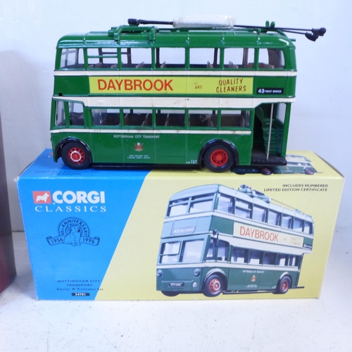 753 - A Corgi Barton 1908-1989 set, a Corgi Classics Nottingham bus and a Models of Yesteryear car, boxed