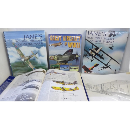 759 - Two Wright Brothers aircraft prints, signed by the artist and a collection of aircraft books