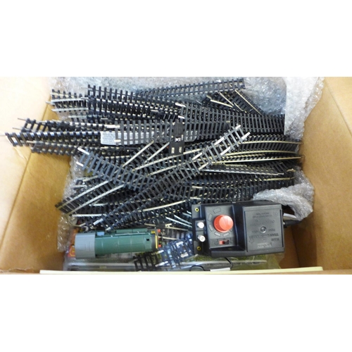 763 - A Hornby Mallard Express train set with track and power supply, etc.