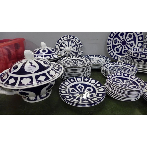 771 - A large collection of unfinished blue and white Royal Crown Derby including twenty plates, two large... 