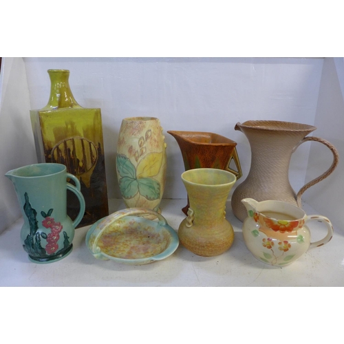 779 - A studio pottery table lamp base and a collection of Art Deco pottery