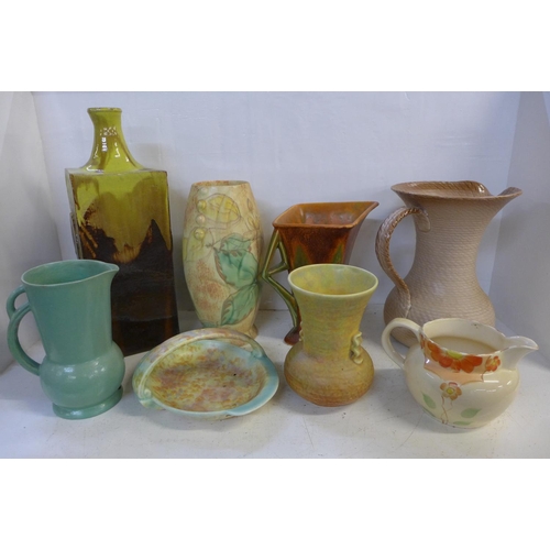 779 - A studio pottery table lamp base and a collection of Art Deco pottery